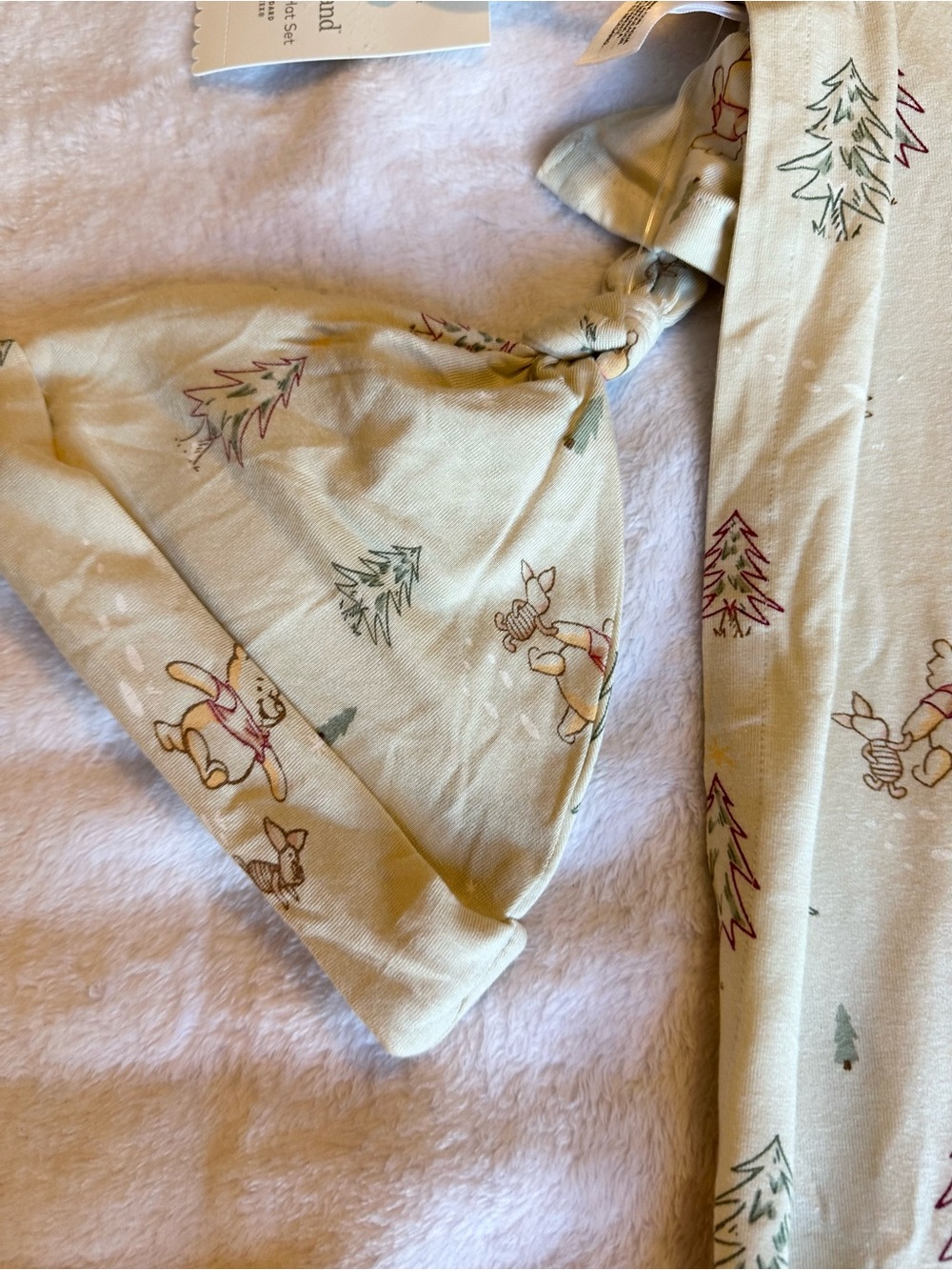 Winnie the Pooh Cream Baby Hat and Swaddle Set with Bear and Tree Print
